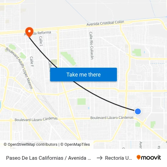 Paseo De Las Californias / Avenida Malibú to Rectoría Uabc map