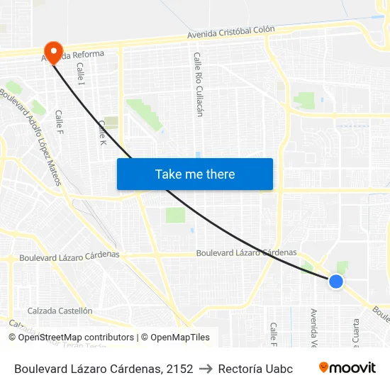 Boulevard Lázaro Cárdenas, 2152 to Rectoría Uabc map