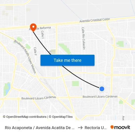 Río Acaponeta / Avenida Acatita De Baján to Rectoría Uabc map