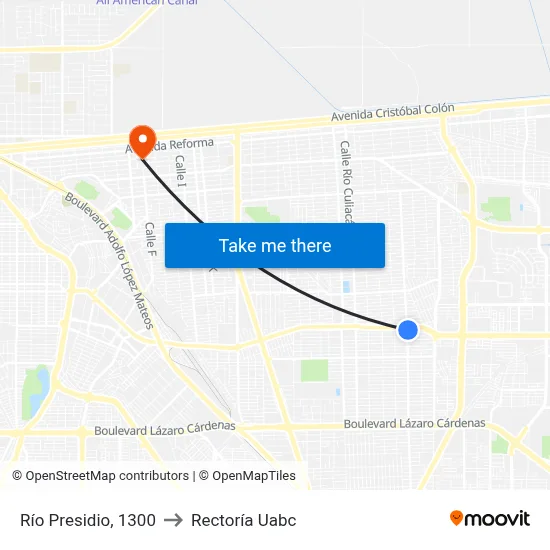 Río Presidio, 1300 to Rectoría Uabc map