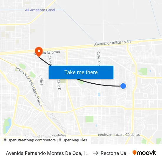 Avenida Fernando Montes De Oca, 1500 to Rectoría Uabc map