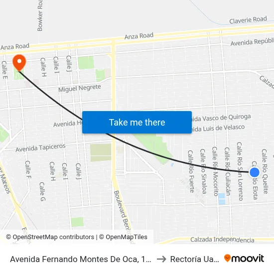 Avenida Fernando Montes De Oca, 1115 to Rectoría Uabc map