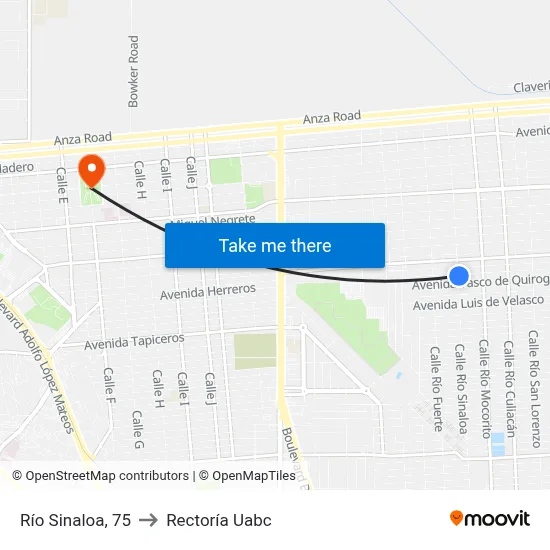 Río Sinaloa, 75 to Rectoría Uabc map