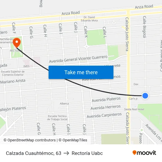 Calzada Cuauhtémoc, 63 to Rectoría Uabc map