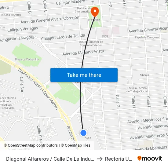 Diagonal Alfareros / Calle De La Industria to Rectoría Uabc map