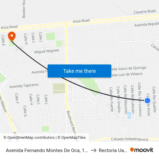 Avenida Fernando Montes De Oca, 1099 to Rectoría Uabc map