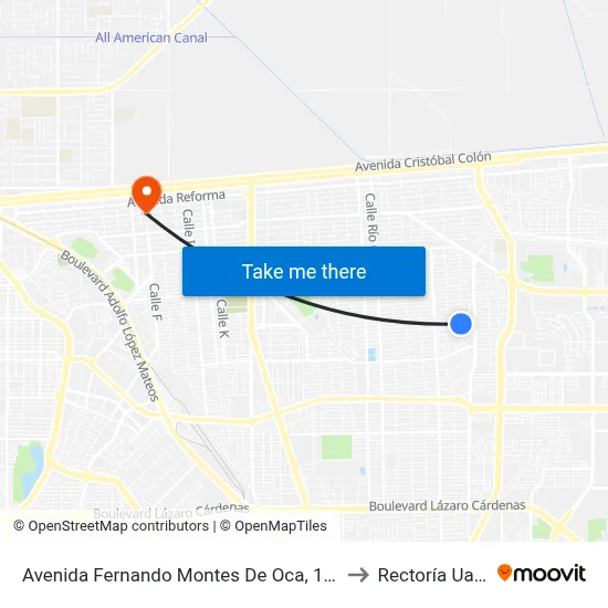 Avenida Fernando Montes De Oca, 1493 to Rectoría Uabc map