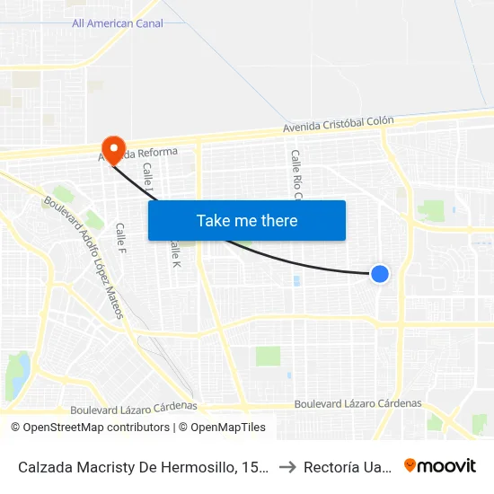 Calzada Macristy De Hermosillo, 1580 to Rectoría Uabc map