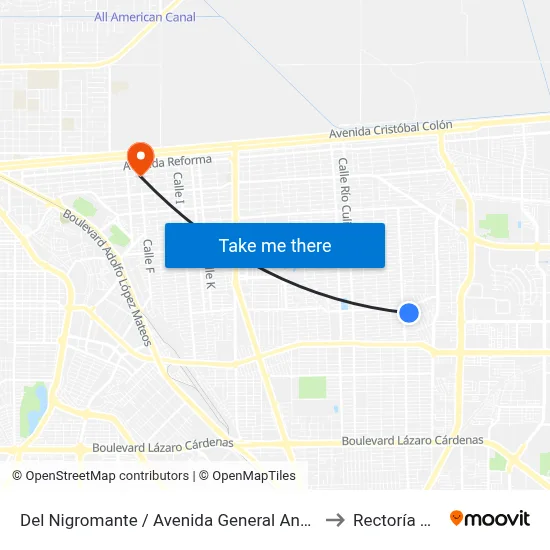 Del Nigromante / Avenida General Angel Flores to Rectoría Uabc map
