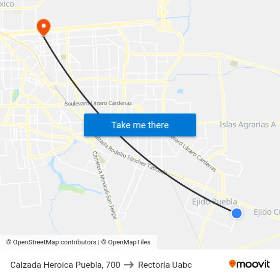 Calzada Heroica Puebla, 700 to Rectoría Uabc map
