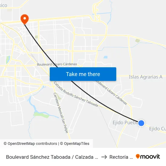 Boulevard Sánchez Taboada / Calzada Heróica Puebla to Rectoría Uabc map