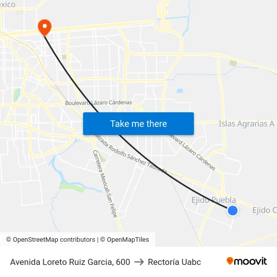 Avenida Loreto Ruiz Garcia, 600 to Rectoría Uabc map