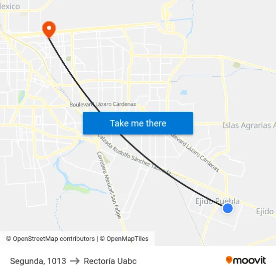 Segunda, 1013 to Rectoría Uabc map
