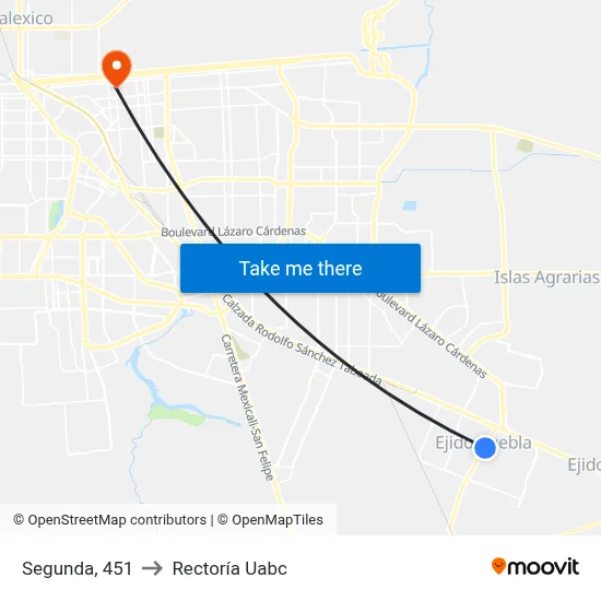 Segunda, 451 to Rectoría Uabc map