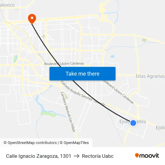 Calle Ignacio Zaragoza, 1301 to Rectoría Uabc map