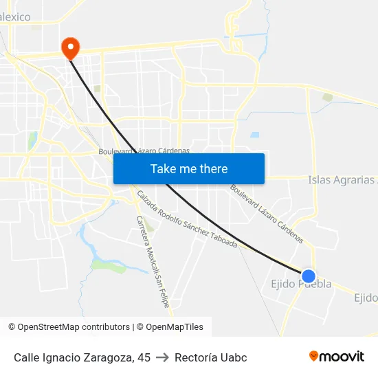 Calle Ignacio Zaragoza, 45 to Rectoría Uabc map