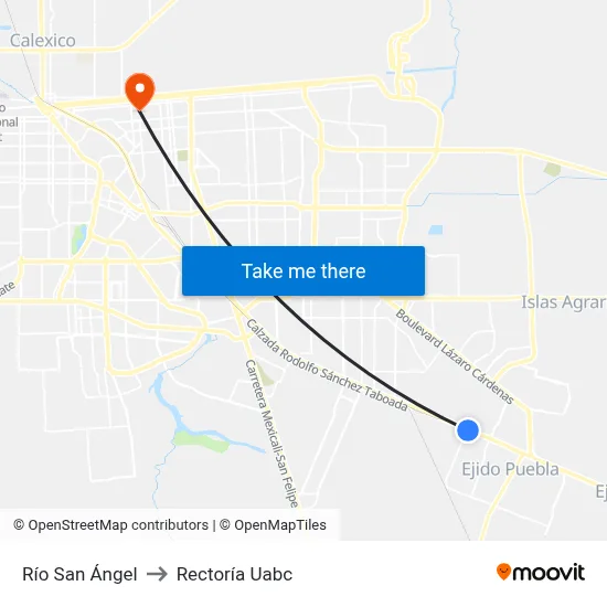 Río San Ángel to Rectoría Uabc map