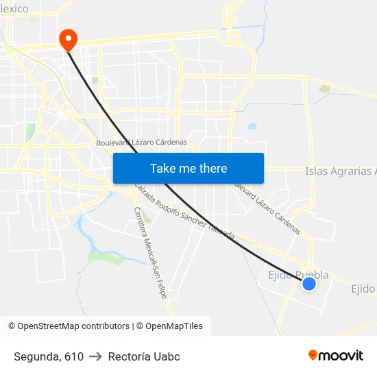 Segunda, 610 to Rectoría Uabc map