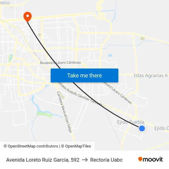 Avenida Loreto Ruiz Garcia, 592 to Rectoría Uabc map