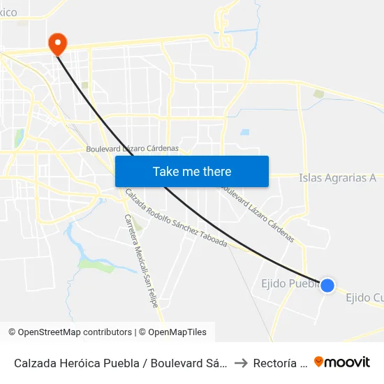 Calzada Heróica Puebla / Boulevard Sánchez Taboada to Rectoría Uabc map