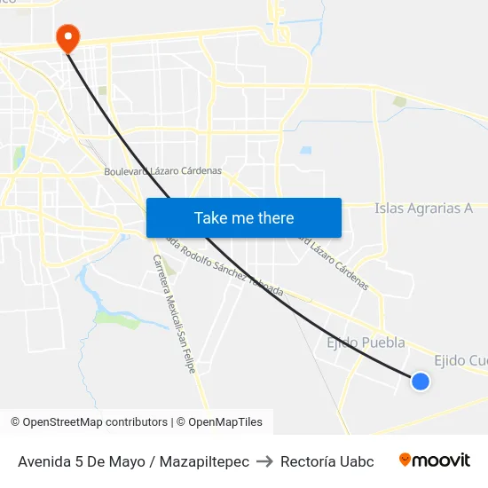 Avenida 5 De Mayo / Mazapiltepec to Rectoría Uabc map