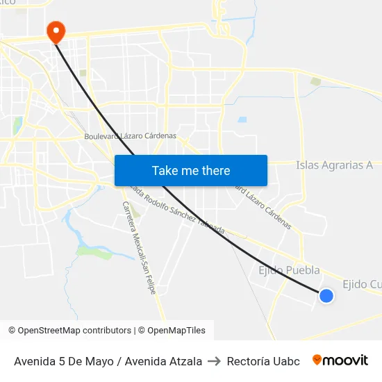 Avenida 5 De Mayo / Avenida Atzala to Rectoría Uabc map