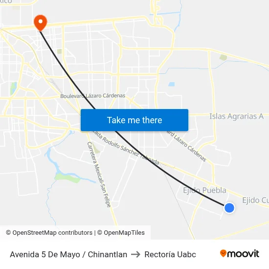 Avenida 5 De Mayo / Chinantlan to Rectoría Uabc map