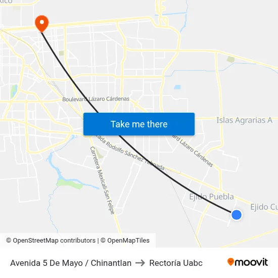 Avenida 5 De Mayo / Chinantlan to Rectoría Uabc map