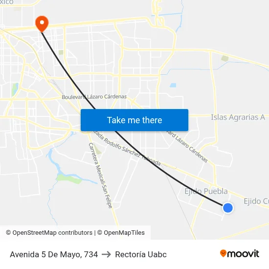 Avenida 5 De Mayo, 734 to Rectoría Uabc map
