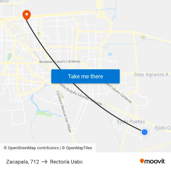 Zacapala, 712 to Rectoría Uabc map
