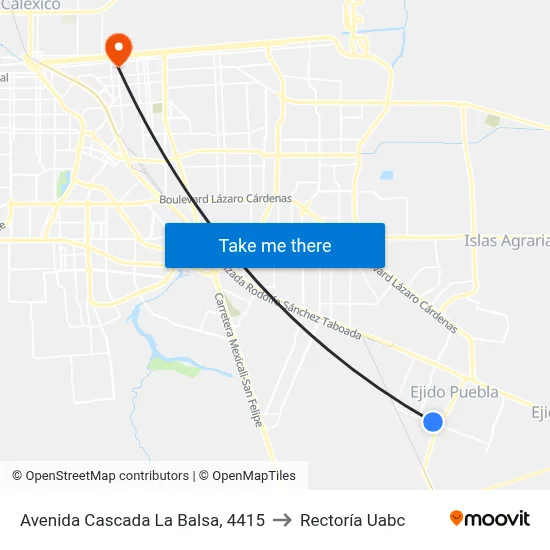 Avenida Cascada La Balsa, 4415 to Rectoría Uabc map