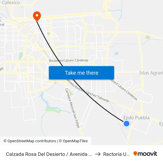 Calzada Rosa Del Desierto / Avenida Xelhua to Rectoría Uabc map
