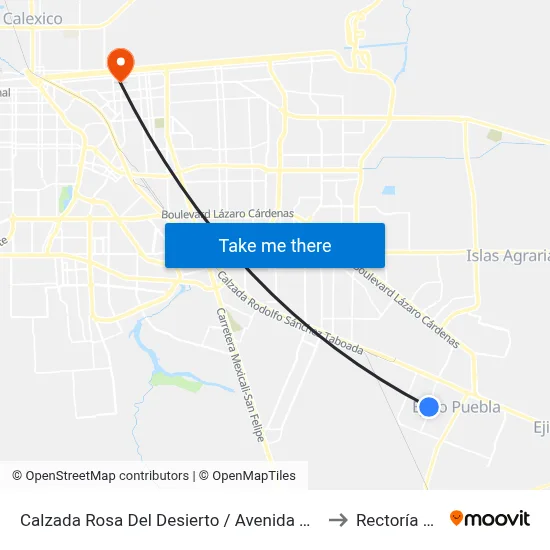 Calzada Rosa Del Desierto / Avenida Ahuastepec to Rectoría Uabc map