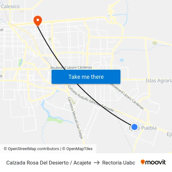 Calzada Rosa Del Desierto / Acajete to Rectoría Uabc map