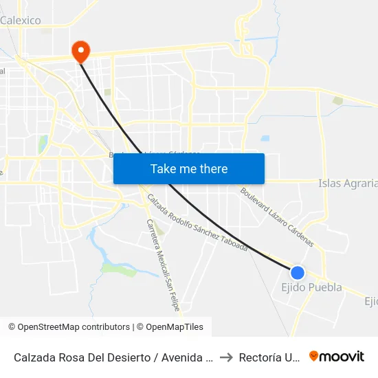 Calzada Rosa Del Desierto / Avenida Erebia to Rectoría Uabc map