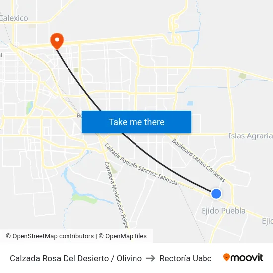 Calzada Rosa Del Desierto / Olivino to Rectoría Uabc map
