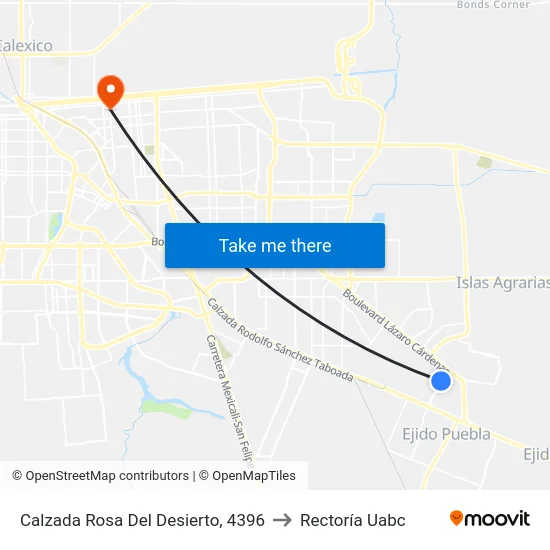 Calzada Rosa Del Desierto, 4396 to Rectoría Uabc map