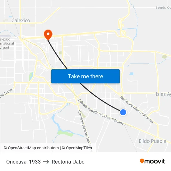 Onceava, 1933 to Rectoría Uabc map