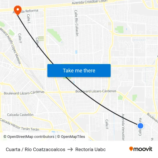 Cuarta / Río Coatzacoalcos to Rectoría Uabc map