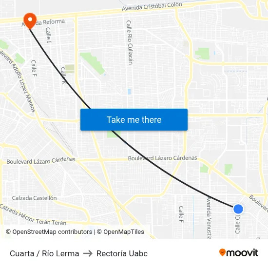 Cuarta / Río Lerma to Rectoría Uabc map