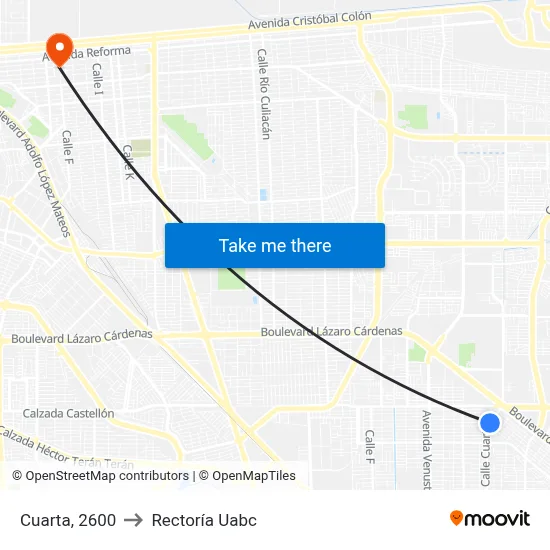 Cuarta, 2600 to Rectoría Uabc map