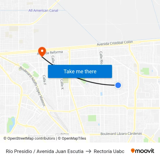 Río Presidio / Avenida Juan Escutia to Rectoría Uabc map