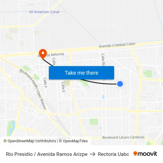 Río Presidio / Avenida Ramos Arizpe to Rectoría Uabc map