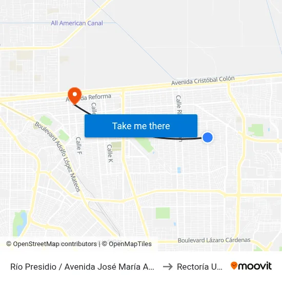 Río Presidio / Avenida José María Aguayo to Rectoría Uabc map