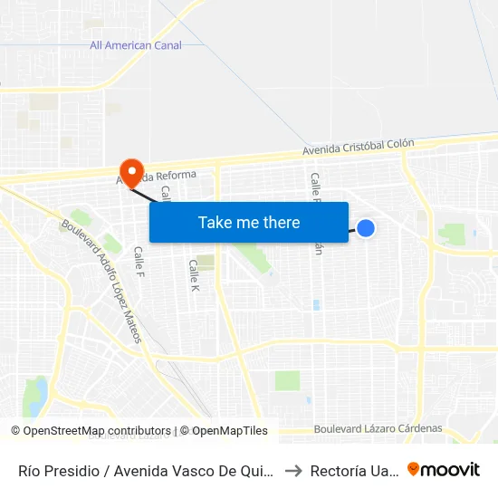 Río Presidio / Avenida Vasco De Quiroga to Rectoría Uabc map