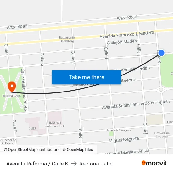 Avenida Reforma / Calle K to Rectoría Uabc map