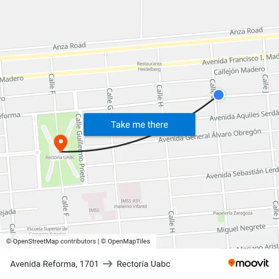 Avenida Reforma, 1701 to Rectoría Uabc map