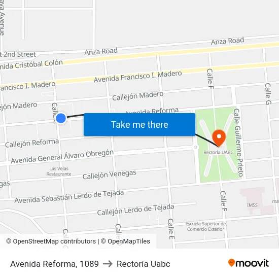 Avenida Reforma, 1089 to Rectoría Uabc map