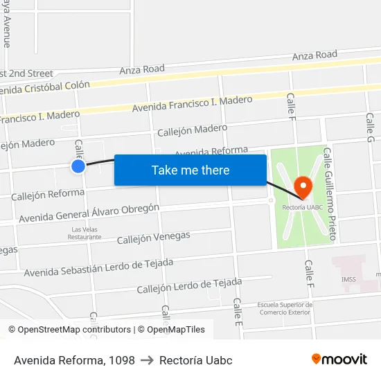 Avenida Reforma, 1098 to Rectoría Uabc map