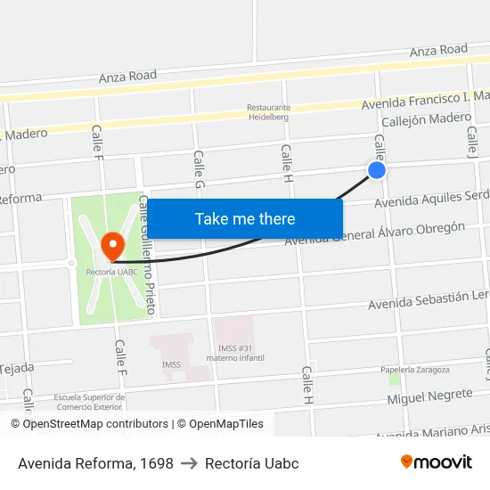 Avenida Reforma, 1698 to Rectoría Uabc map